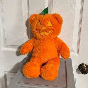 Orange Pumpkin Teddy Bear Plush Toy Glow in the Dark face